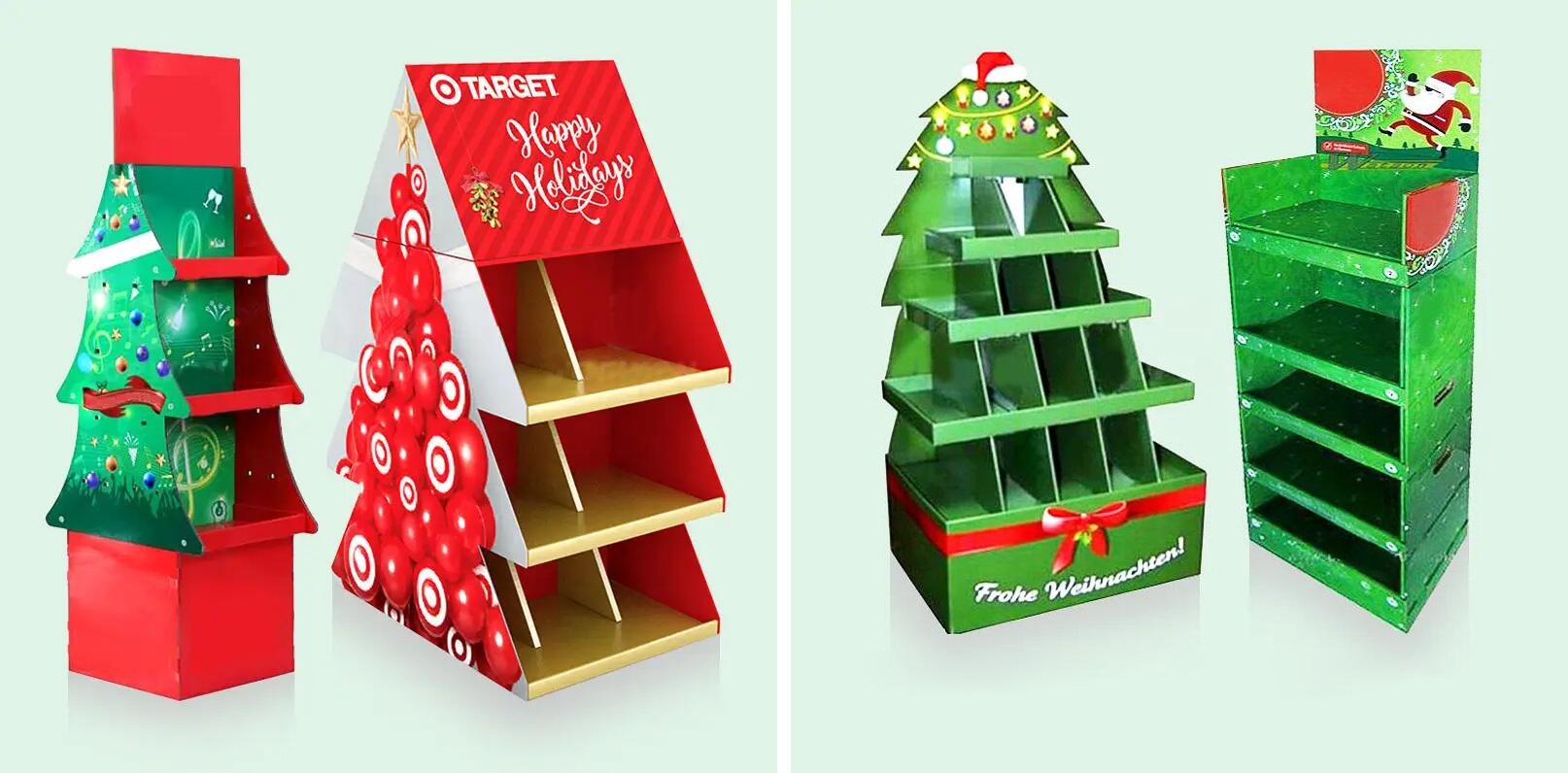 Holidaypac Custom Supermarket Christmas Festival Promotional Tree Display Rack Cardboard Pop Display Stand Chocolate Candy Display Stand