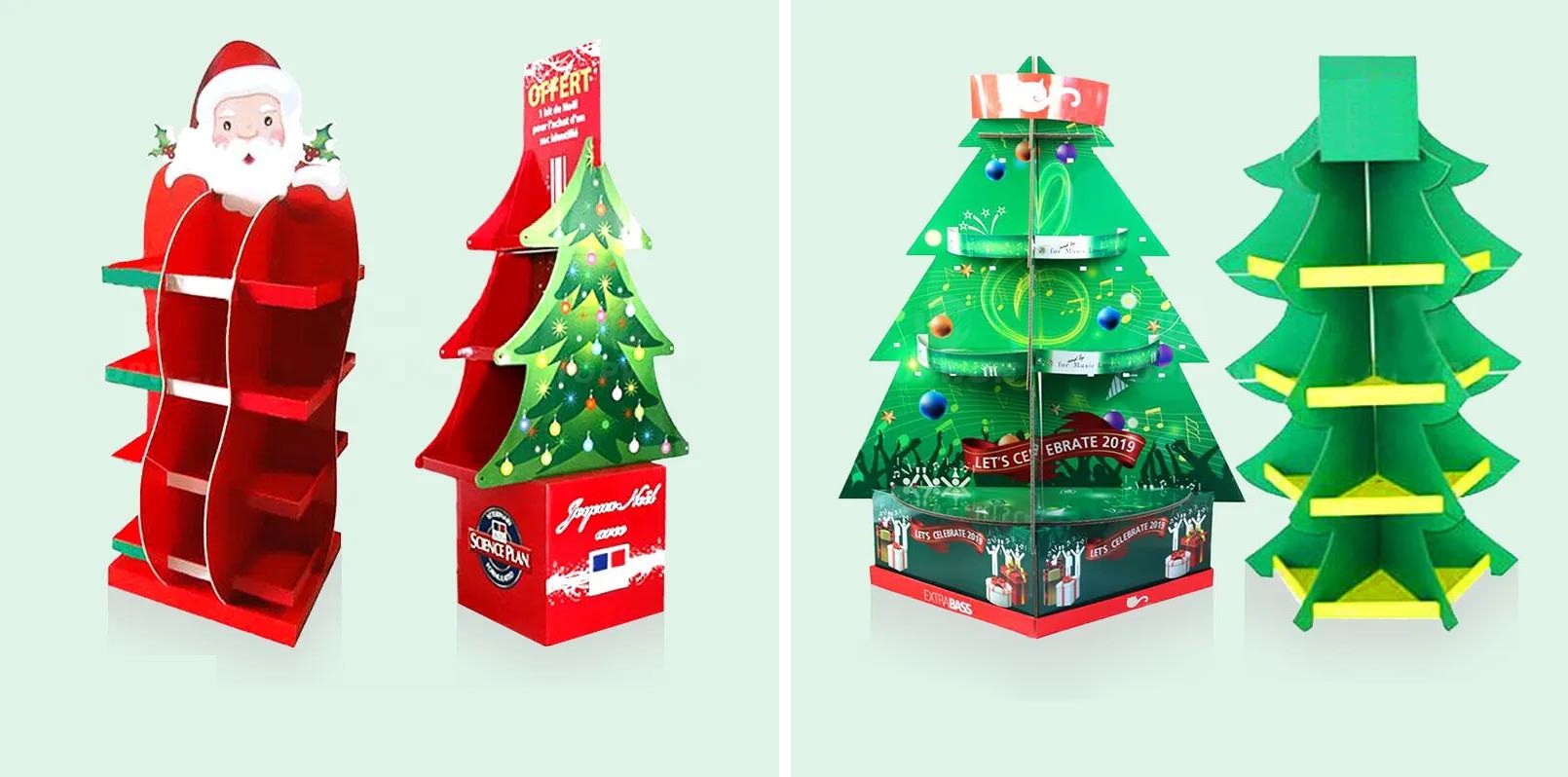 Holidaypac Hot Sale Christmas Festival Promotional Product Display Rack Cardboard Floor Display Stand Gift Christmas Tree Display Stand