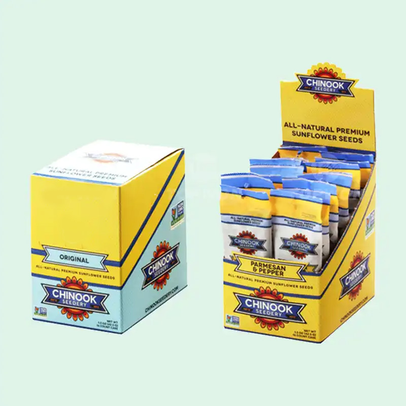 Custom Pre Roll Folding Cardboard Paper Pdq Counter Retail Display Packaging Box With Tear Off Line For Snack