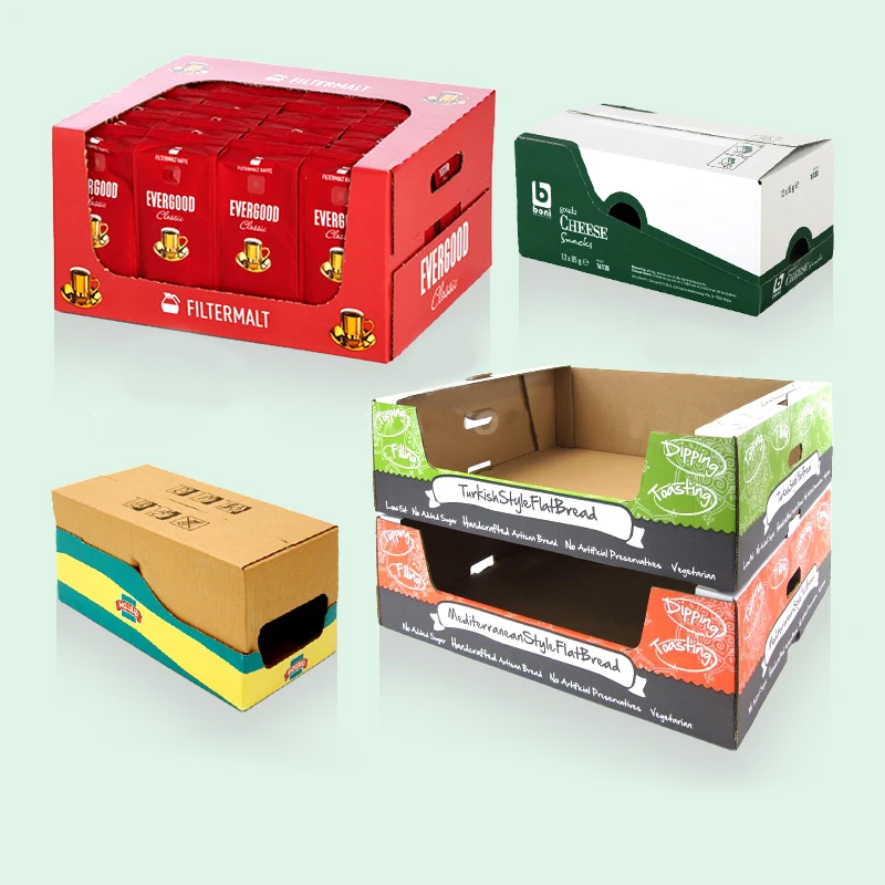 Custom Pre Roll Folding Cardboard Paper Pdq Counter Retail Display Packaging Box With Tear Off Line For Snack