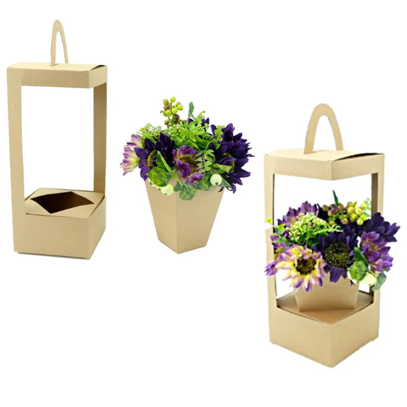 New Portable foldable kraft Paper Flower BoxCone Single Box Gift For Packing Flower BoxesFor Valentines Day Mothers