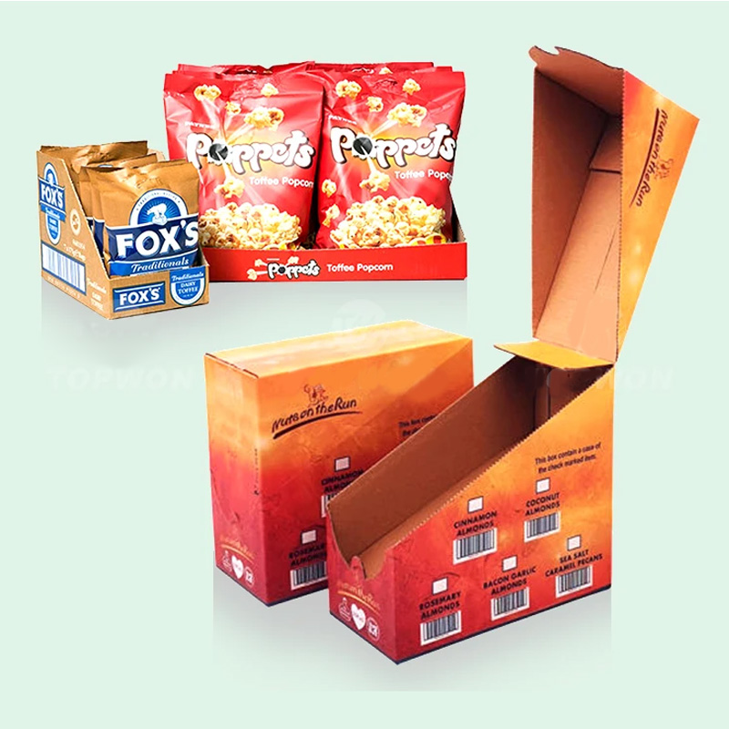 Custom Supermarket Retail Display Box Packaging Cardboard Pdq Counter Display Box Chocolate Candy Snack Tear Paper Display Box