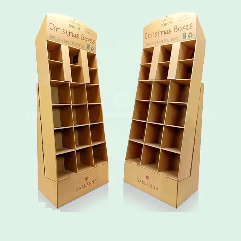 Custom Supermarket Retail Display Stand Kraft Paper Pop up Display Rack shelf Cardboard Display Stand With Hook