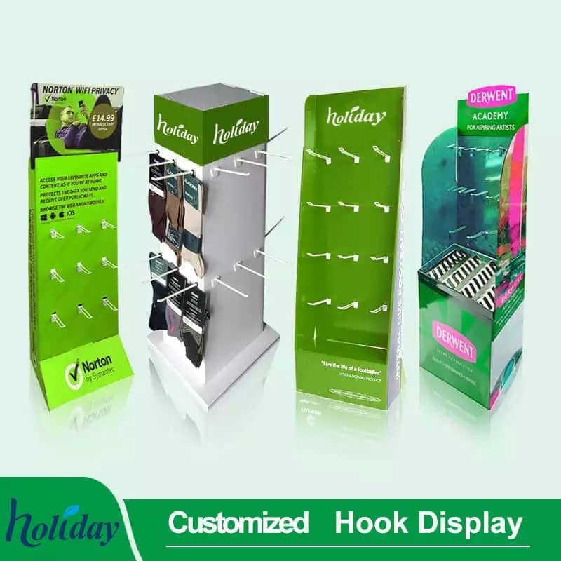 Custom Cardboard Floor Display With Hook For Pet Leashes, Hook Floor Display Racks For Pet Shop - Holidaypac