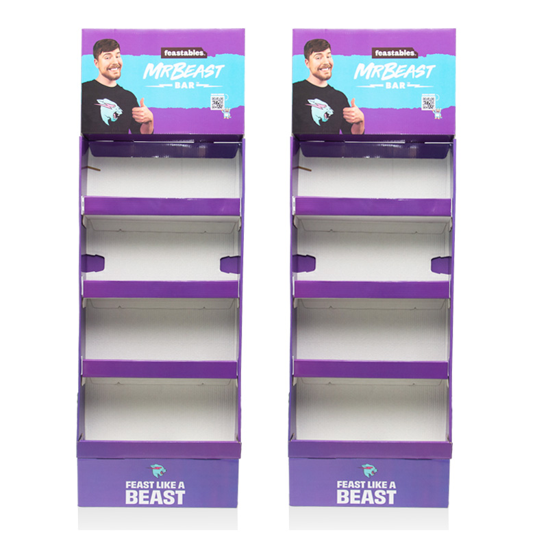 Custom High Quality Floor Display Stand Cardboard Display Shelve MrBeast Chocolate Display Brand Publicity Stand For Supermarket - Holidaypac