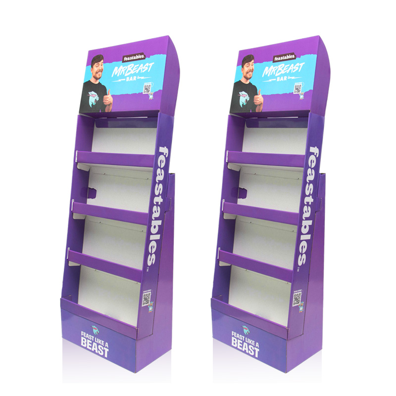 Custom High Quality Floor Display Stand Cardboard Display Shelve MrBeast Chocolate Display Brand Publicity Stand For Supermarket