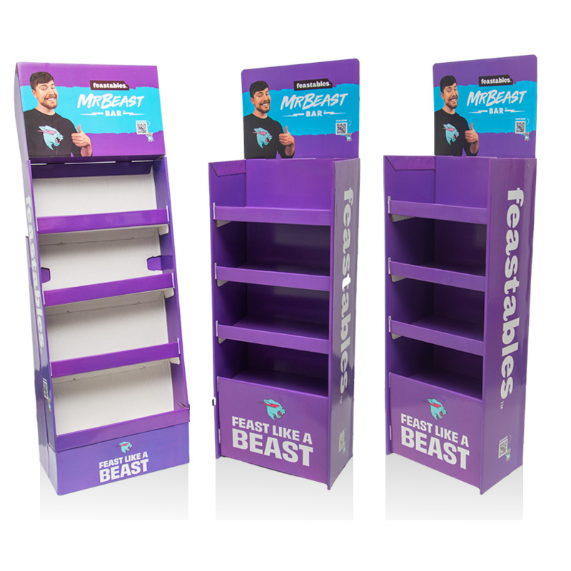 Custom High Quality Floor Display Stand Cardboard Display Shelve MrBeast Chocolate Display Brand Publicity Stand For Supermarket