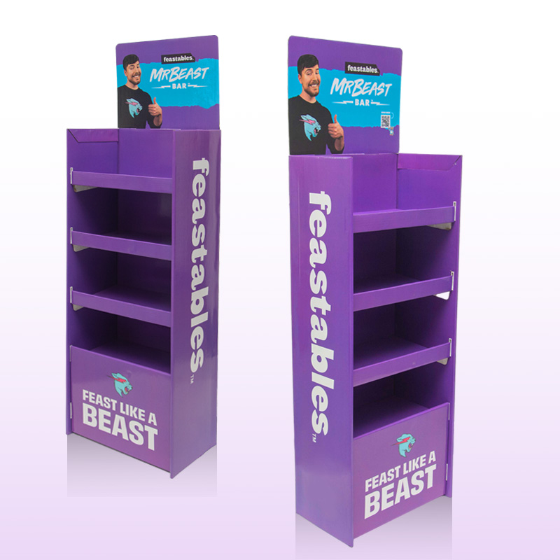 Custom High Quality Floor Display Stand Cardboard Display Shelve MrBeast Chocolate Display Brand Publicity Stand For Supermarket