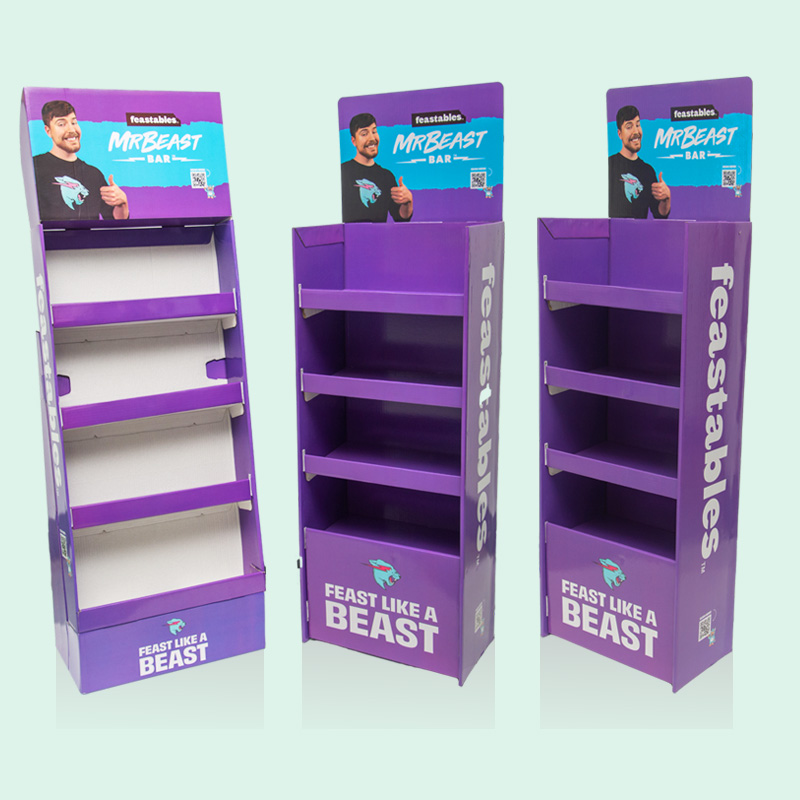 Custom High Quality Floor Display Stand Cardboard Display Shelve MrBeast Chocolate Display Brand Publicity Stand For Supermarket - Holidaypac