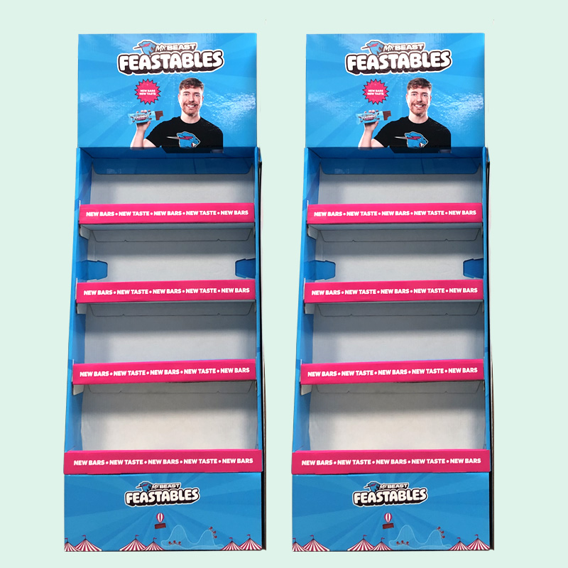 Custom Supermarket Chocolate Candy Display Corrugated Paper Floor Display Stand For MrBeast Rack Cardboard Pop Display Stand - Holidaypac