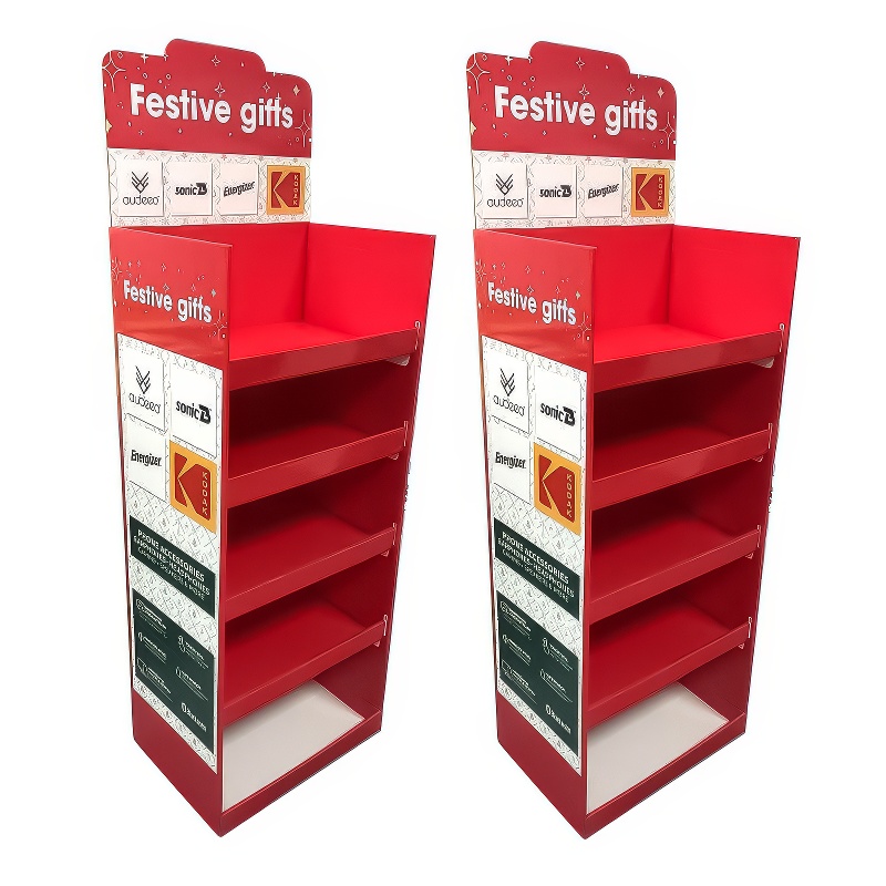 Custom Supermarket Battery Display Corrugated Paper Floor Display Stand For Energizer Rack Cardboard Display Stand