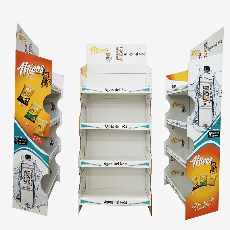 Custom Supermarket Promotion Corrugated Cardboard Food Snake Display Rack Potato Chips Display Rack