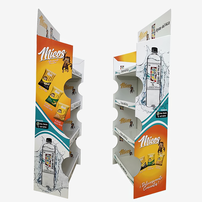 Custom Supermarket Promotion Corrugated Cardboard Food Snake Display Rack Potato Chips Display Rack