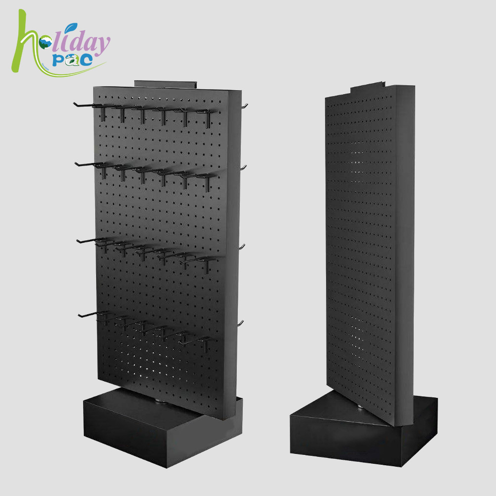 Metal Pegboard Rotating Display Stand with Hooks 2 Sided for Retail - Holidaypac