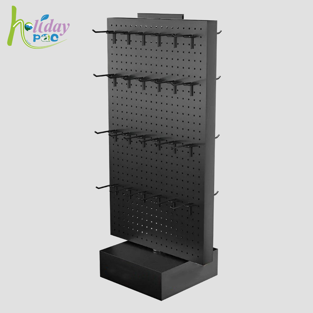 Metal Pegboard Rotating Display Stand with Hooks 2 Sided for Retail - Holidaypac