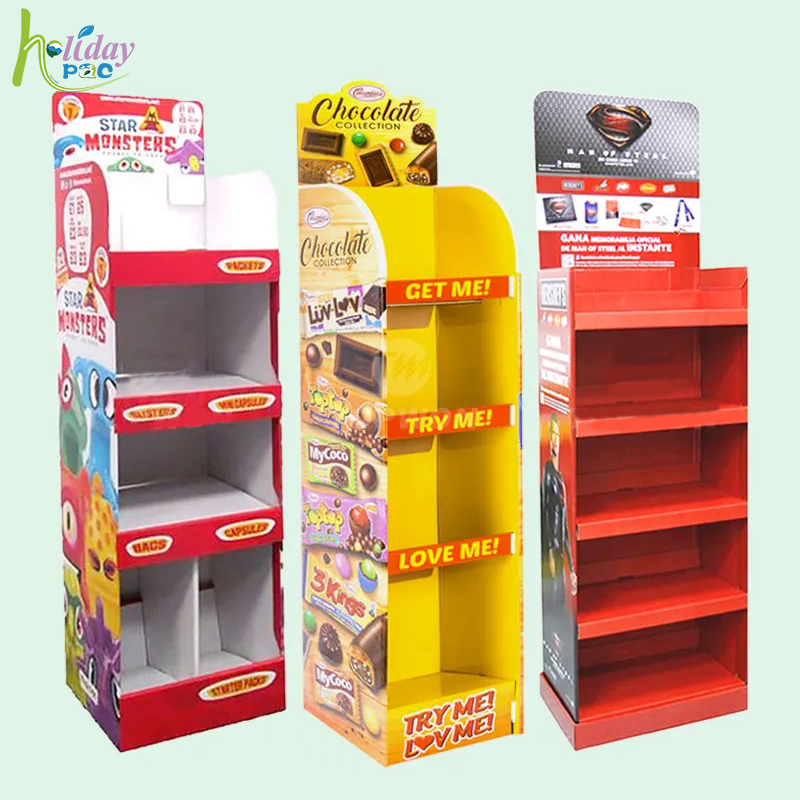 High Quality Supermarket Floor Display Stand Cardboard Pop Up Display Shelve Cosmetic Drink Food Display Stand - Holidaypac