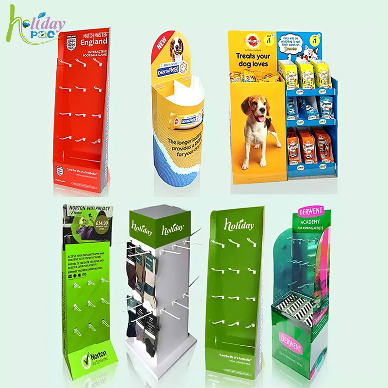 Custom Cardboard Floor Display With Hook For Pet Leashes, Hook Floor Display Racks For Pet Shop - Holidaypac