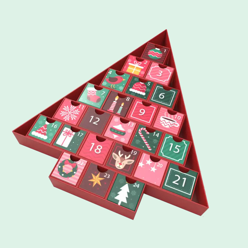Custom Cardboard Divider Packaging Christmas Tree Shape Advent Calendar Box For Chocolate