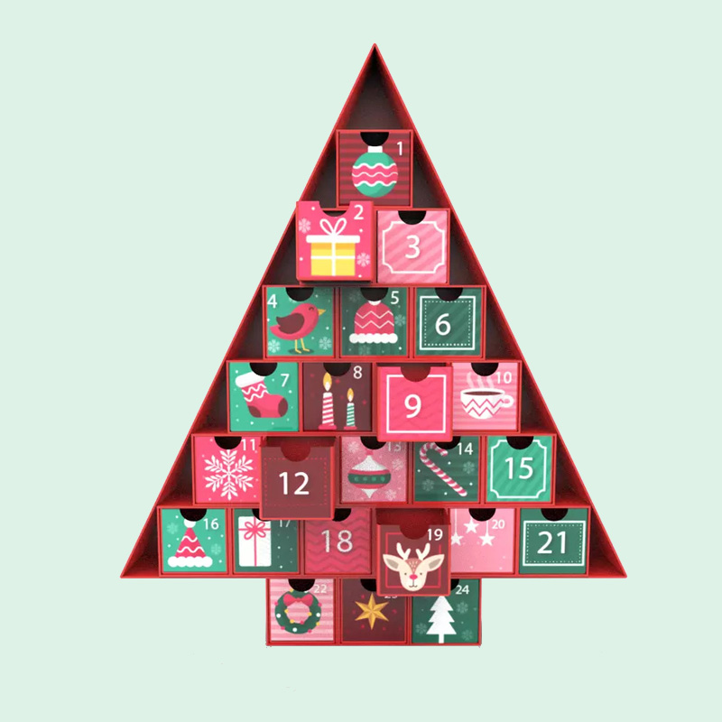 Custom Cardboard Divider Packaging Christmas Tree Shape Advent Calendar Box For Chocolate