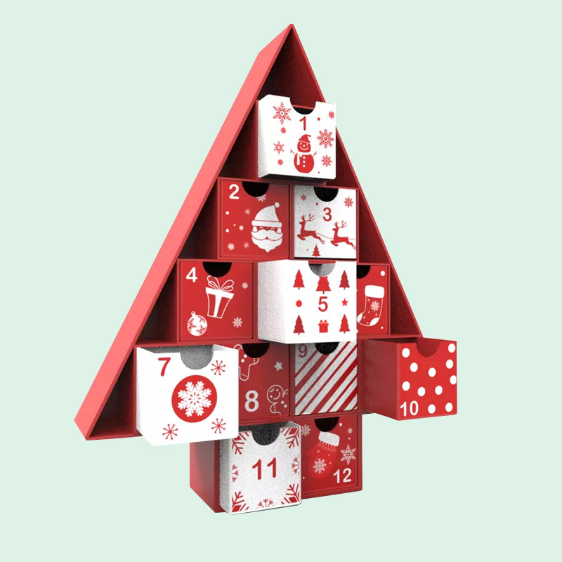 Custom Cardboard Divider Packaging Christmas Tree Shape Advent Calendar Box For Chocolate