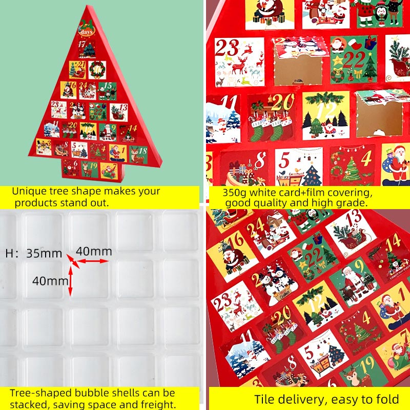 Holidaypac wholesale cardboard divider packaging christmas tree shape advent calendar box
