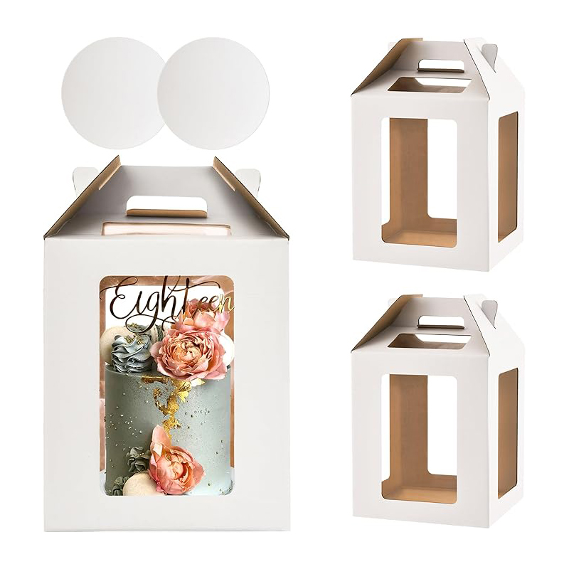 Custom 10*10*12 Inch Corrugated Paper Cake Box with Clear Window Portable Box -Holidaypac