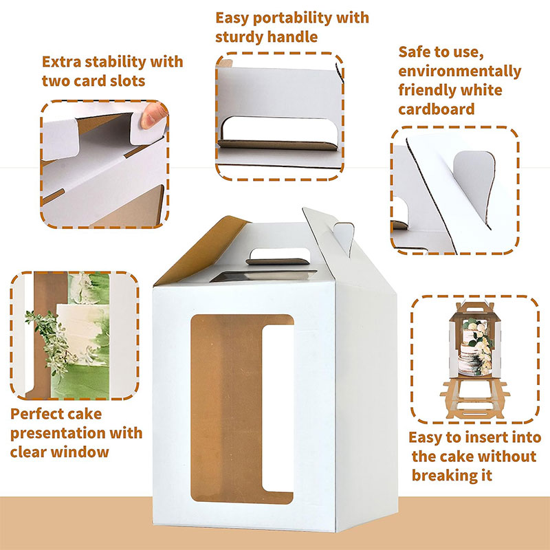 Custom 10*10*12 Inch Corrugated Paper Cake Box with Clear Window Portable Box -Holidaypac