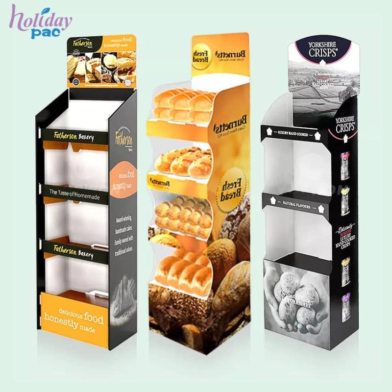 Corrugated Box Advertising Stands Cardboard Bread Display Shelving For Retail - Holidaypac