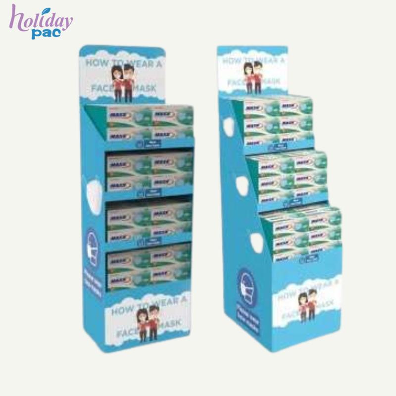 Cardboard Pharmacy Disposable Face-Mask Custom Printing Logo Easy Tier Display Rack - Holidaypac