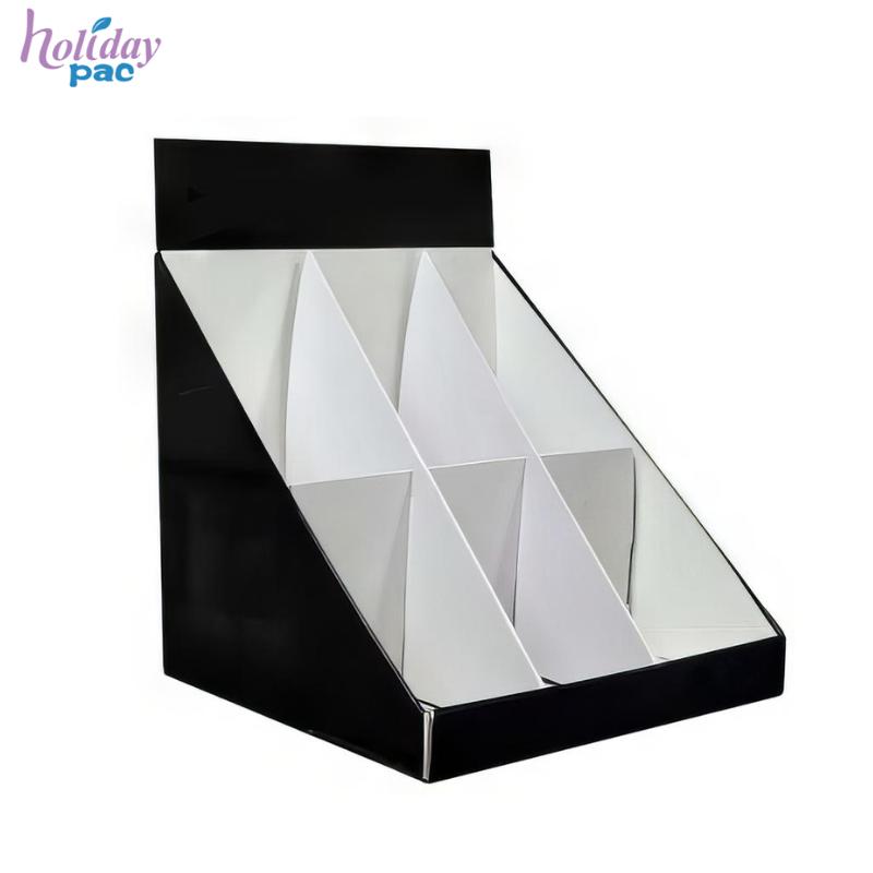 2020 Hot Sale Custom Logo Black Cardboard Cosmetics Display Stand Eyelash Counter Display For Retail HLD-CCD003