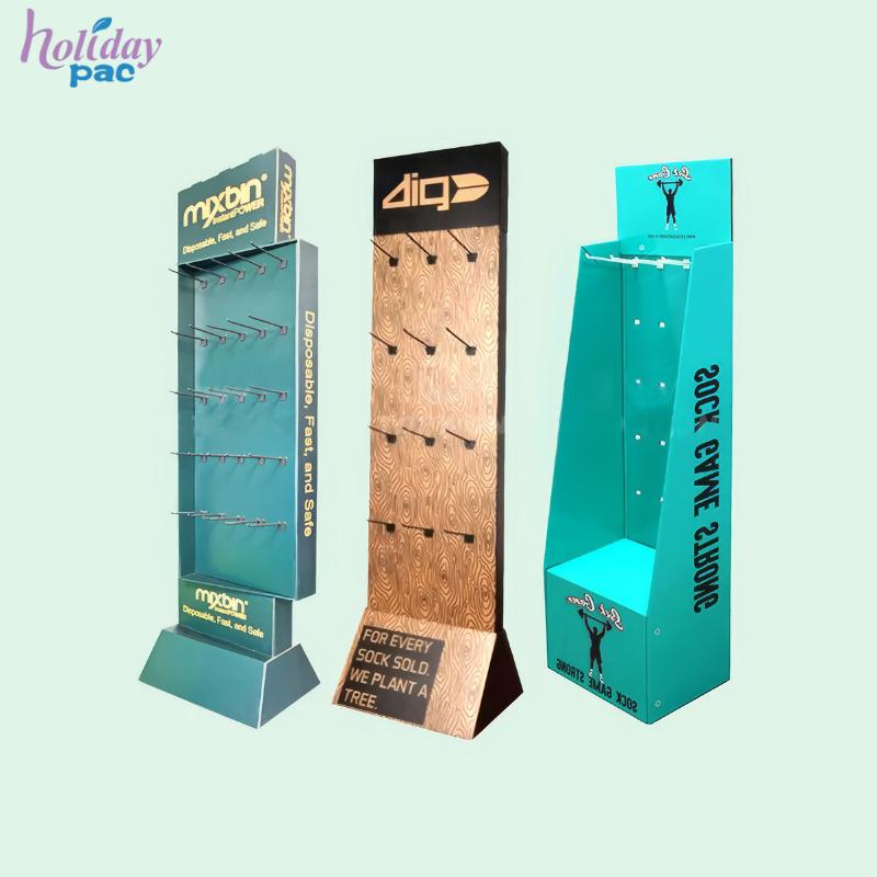 Custom Pegboard Retail Hanging Floor Hook Display Rack Cardboard Display Stand With Peg Hook - Holidaypac