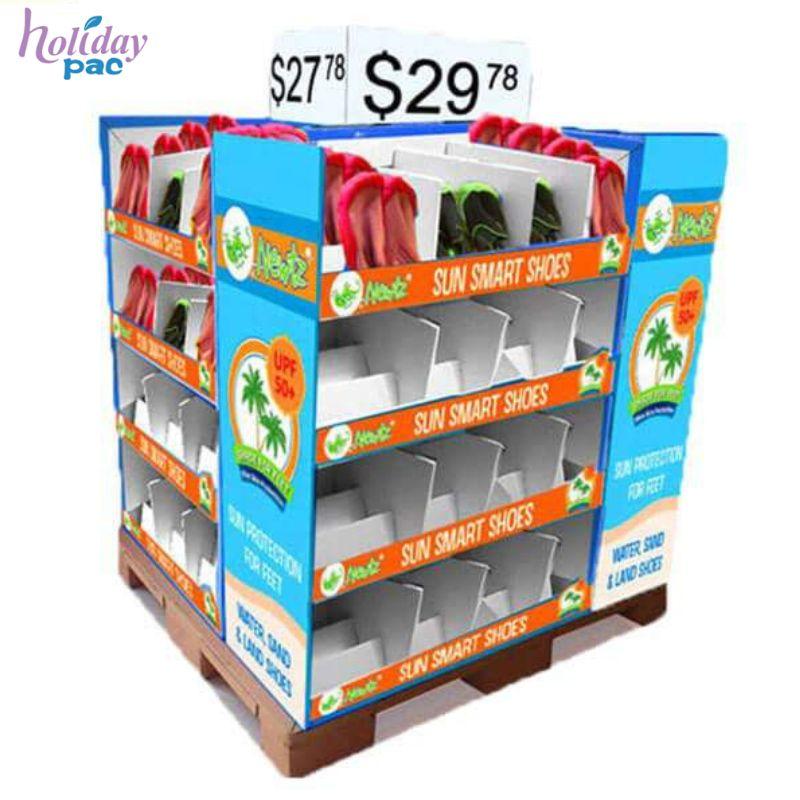 Supermarket Cardboard Dump Bin 4 Sides Cardboard Pallet Display With Shelf