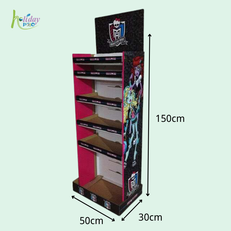 Custom Monster High Cardboard Floor Display Stand with Shelves for Dolls and Toys - Holidaypac