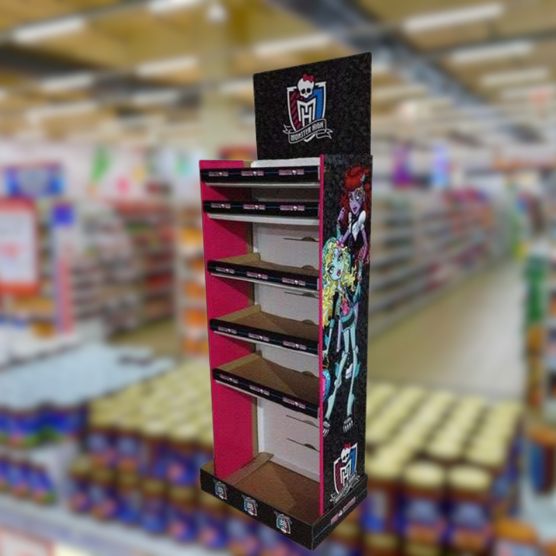 Custom Monster High Cardboard Floor Display Stand with Shelves for Dolls and Toys - Holidaypac