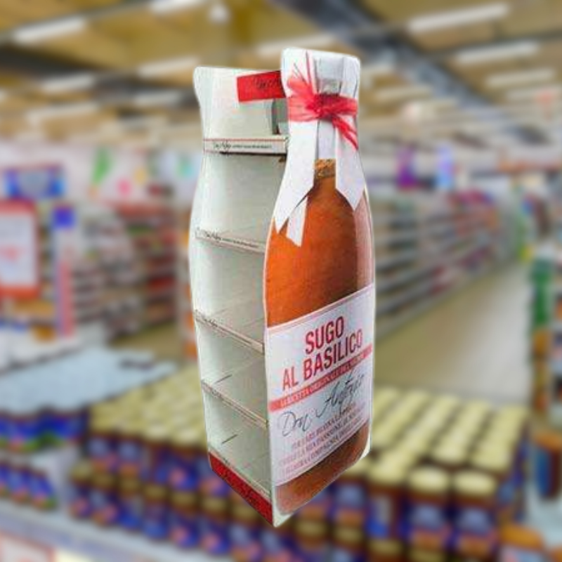 Custom Tomato Sauce Cardboard Floor Display with Bottle-Side Panels Design - Holidaypac
