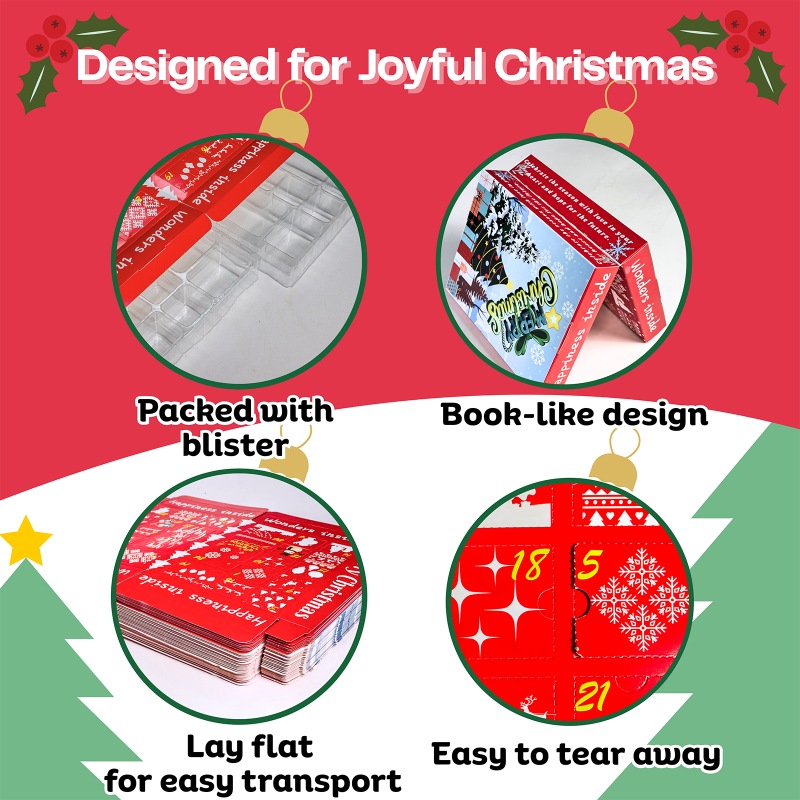 Custom Flip Open Christmas Advent Calendar Book Style Blind Box with 24 Holes - Holidaypac