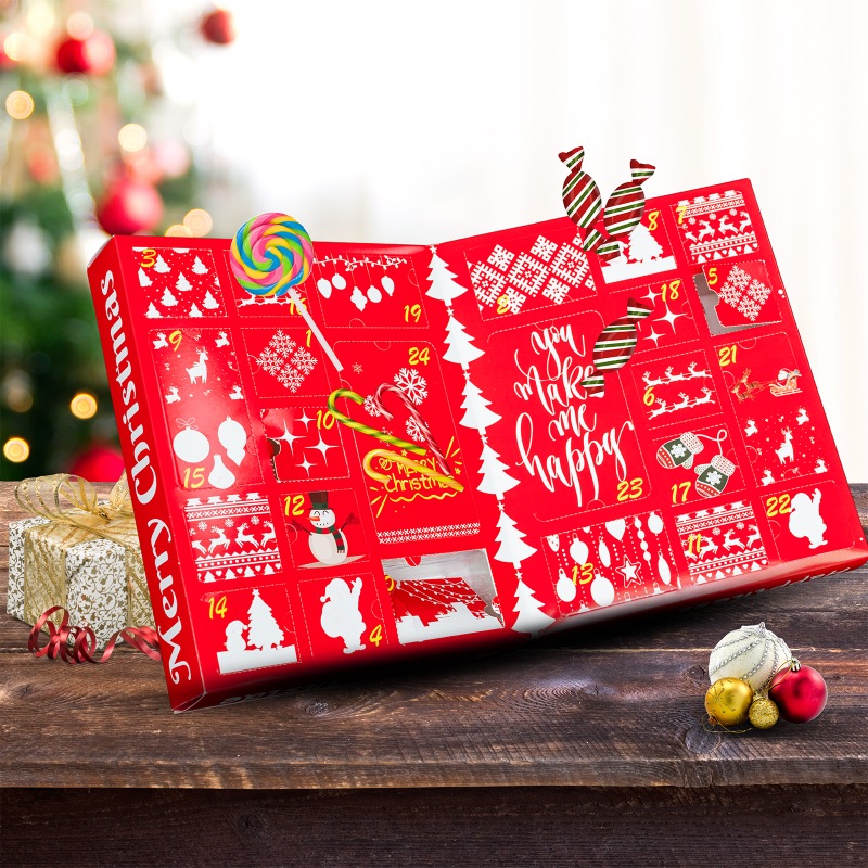 Custom Flip Open Christmas Advent Calendar Book Style Blind Box with 24 Holes - Holidaypac