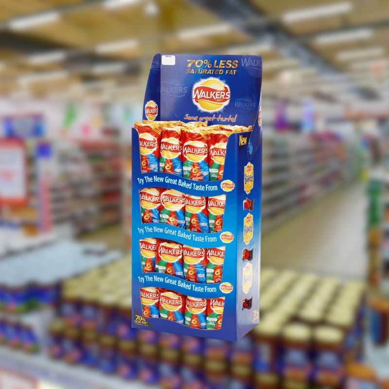 Custom Cardboard Chips Floor Display Stand with 4 Shelves - Holidaypac
