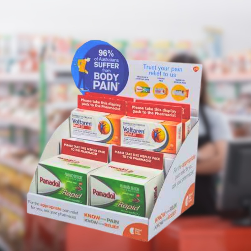 Custom Counter Display Stands For Medicines with Tier-Holidaypac