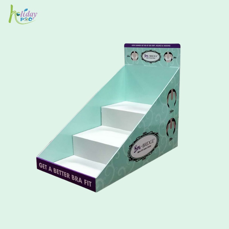 Custom 3-Tiers Cardboard Counter Top Displays for Bra -Holidaypac