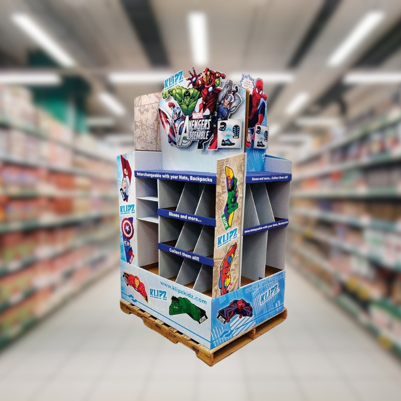 Custom Retail Superhero Toys Pallet Display  with Compartment Shelves-Holidaypac