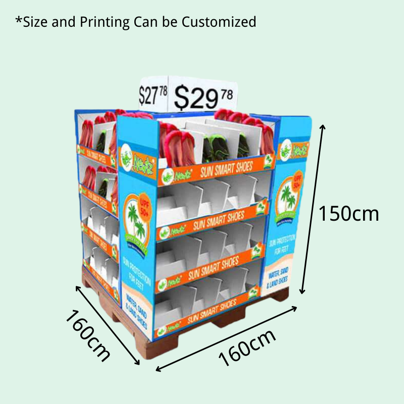 Custom 4-Sided Cardboard Full Pallet Display Stand for Shoe-Holidaypac