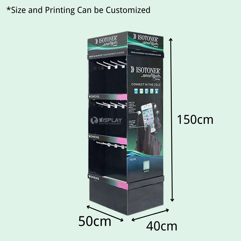 Custom Recyclable Hooks Display for Gloves with 3 Shelves-Holidaypac