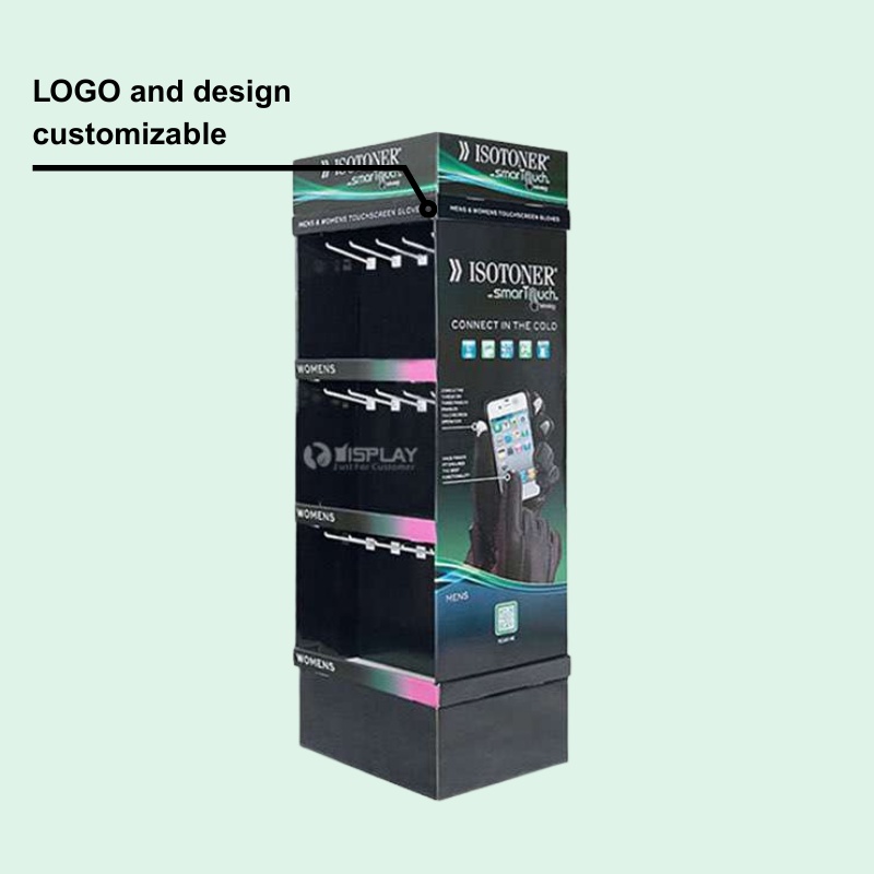 Custom Recyclable Hooks Display for Gloves with 3 Shelves-Holidaypac