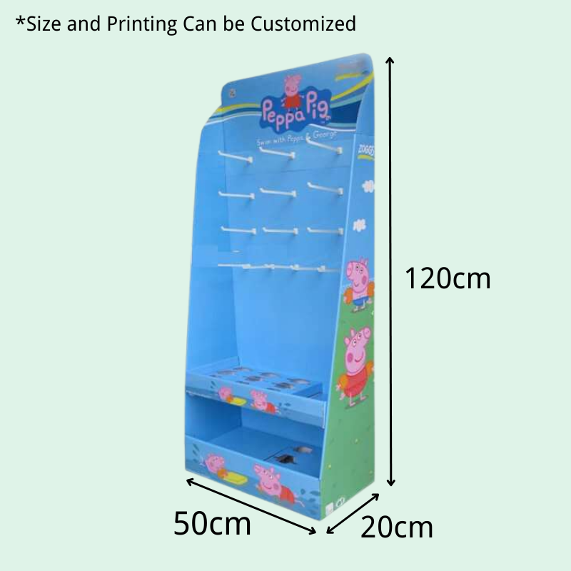Custom Retail Hooks Display for Peppa Pig Toys with Multiple Sections-Holidaypac