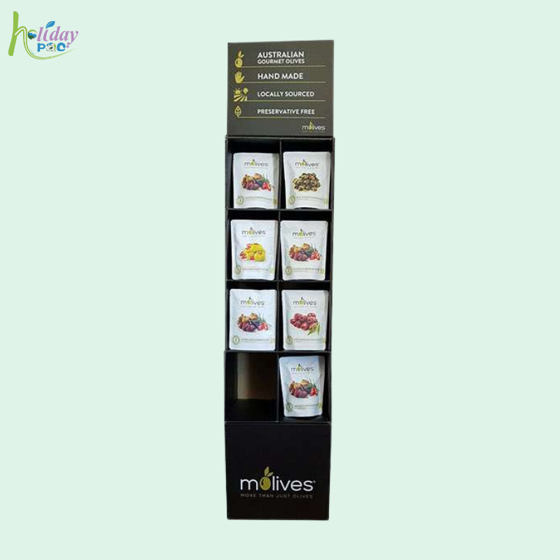 Custom Merchandising Hook Display for Gourmet Olives with Bas-Holidaypac