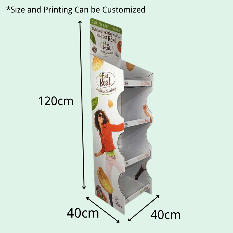 Custom High-capacity Floor Display for Healthy Snacks with 4 Shelves-Holidaypac