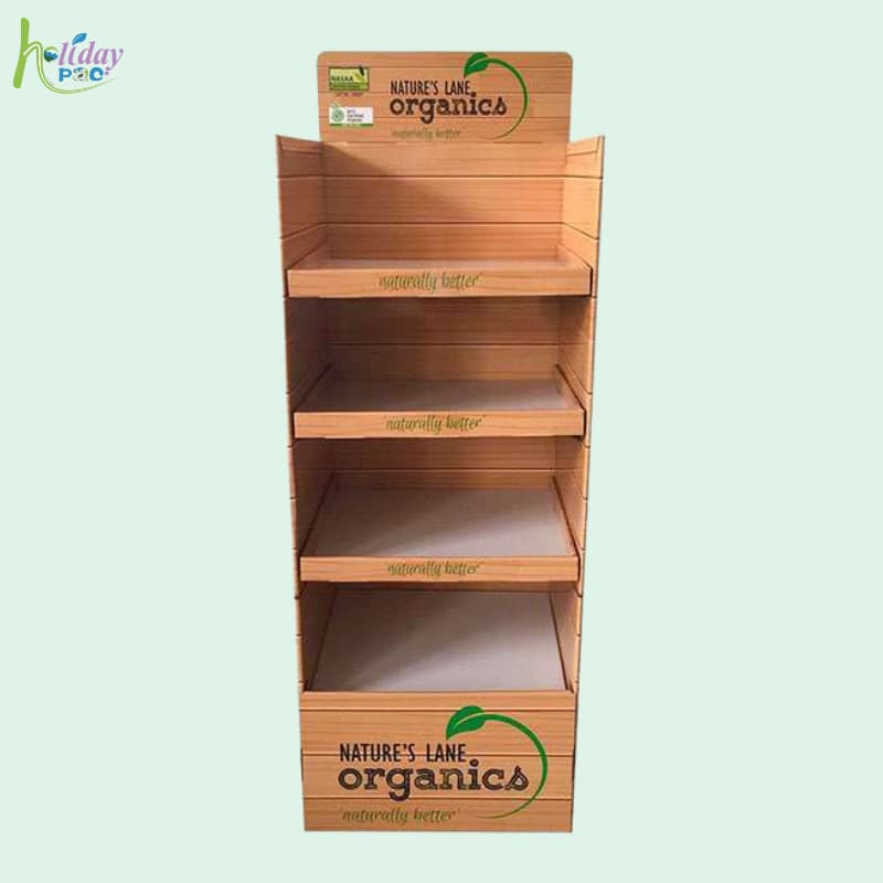 Custom Hight Quality Cardboard Display Units for food products with 4 tiers and header display - Holidaypac