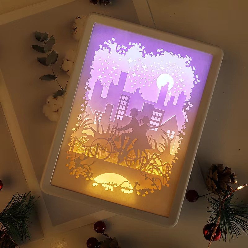 Custom LED Diorama Wall Artwork Frame Paper Cut Night Light Box - Holidaypac