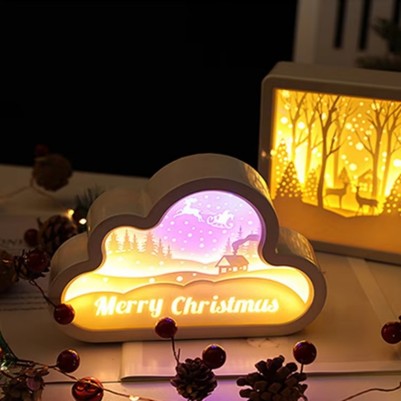 Custom LED Diorama Wall Artwork Frame Paper Cut Night Light Box - Holidaypac